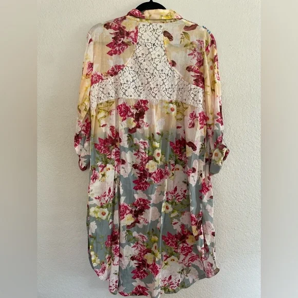 Aratta Silent Journey Button Down Dress with Floral Patterns and Lace Detail - Picture 5 of 5